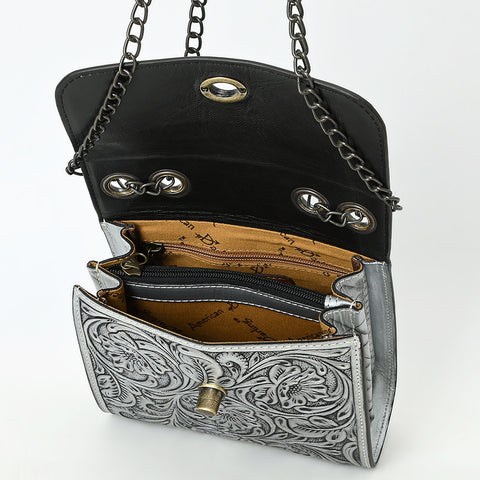 American Darling Hand-Tooled Leather Small Cross Body Bag with Floral Carving & Western Detailing