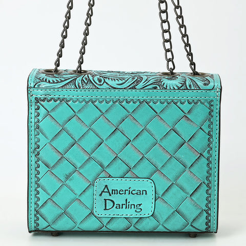 American Darling Hand-Tooled Leather Small Cross Body Bag with Floral Carving & Western Detailing