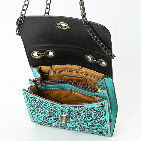American Darling Hand-Tooled Leather Small Cross Body Bag with Floral Carving & Western Detailing