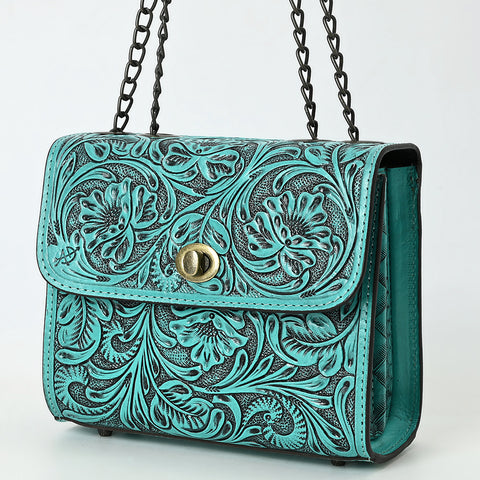 American Darling Hand-Tooled Leather Small Cross Body Bag with Floral Carving & Western Detailing