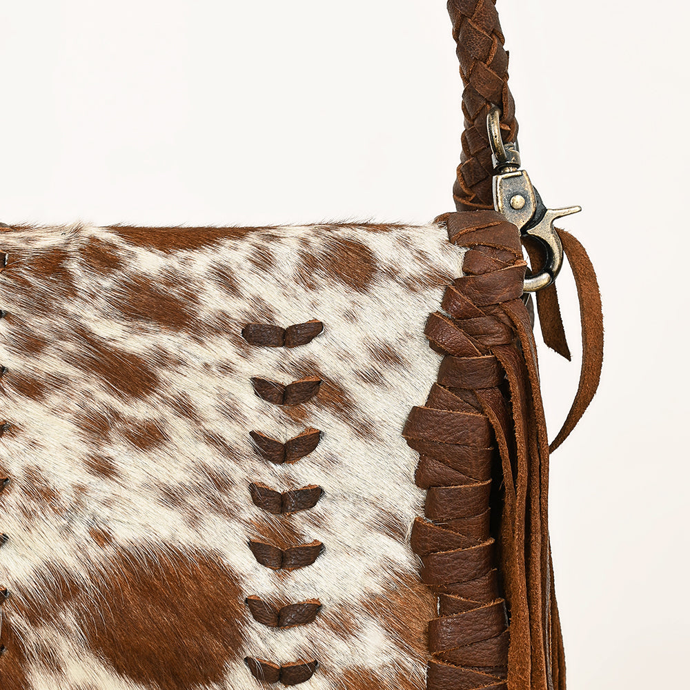 ADBGM518 Hair-On Cowhide Crossbody Clutch Bag with Fringe - Western Leather Boho Saddle Purse