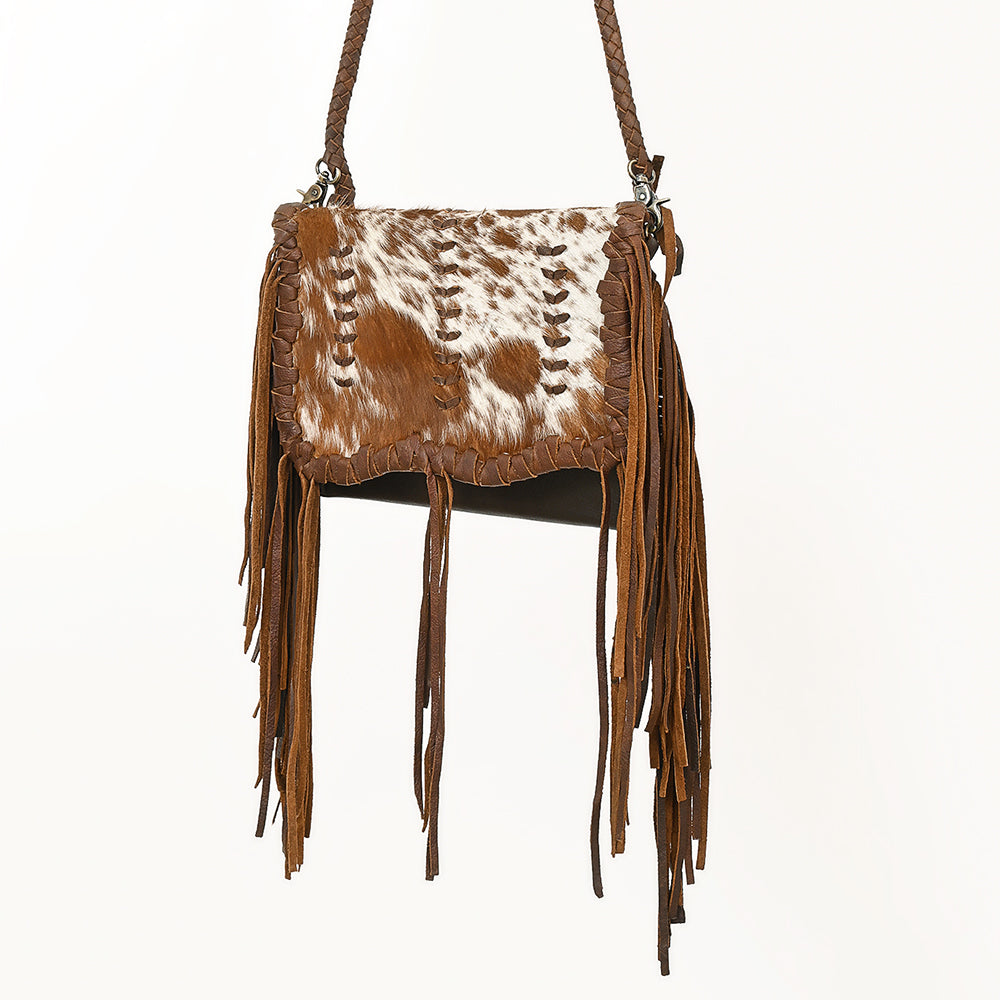 ADBGM518 Hair-On Cowhide Crossbody Clutch Bag with Fringe - Western Leather Boho Saddle Purse