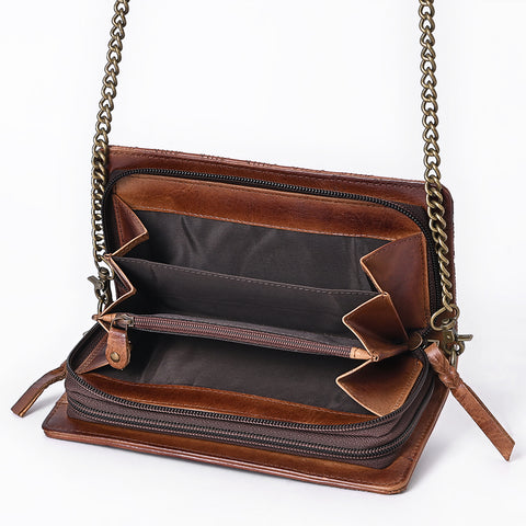 ADBGM519 Quilted Genuine Leather Chain Bag - Western Organiser Clutch with Antique Finish