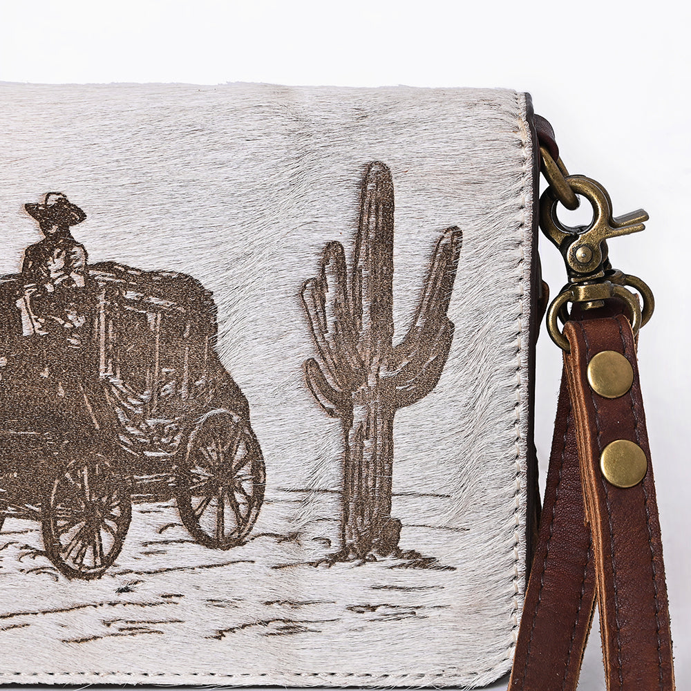 ADBGM169 Hair-On Leather Western Crossbody Purse with Western Scene