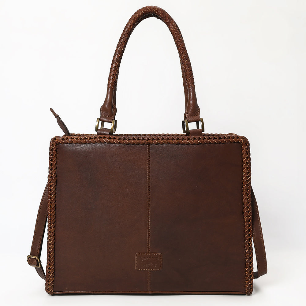 ADBGM520 Hair-On Cowhide Stagecoach Leather Tote with Crossbody Strap - Western Heritage Handbag