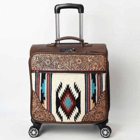 American Darling Western Leather Travel Case with Hand Tooled Floral and Saddle Blanket