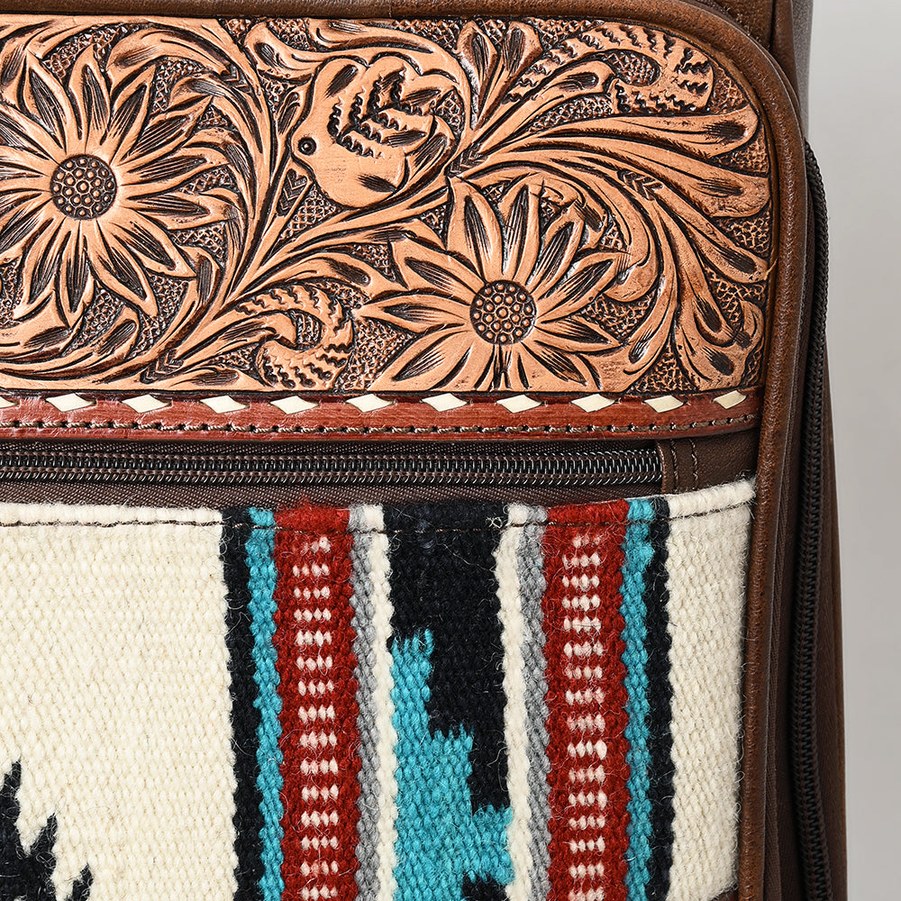 ADBG1570 Southwestern Aztec Woven & Tooled Leather Rolling Luggage - Western Carry-On