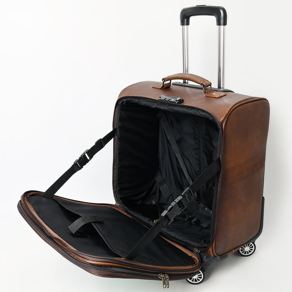 ADBG1570 Southwestern Aztec Woven & Tooled Leather Rolling Luggage - Western Carry-On