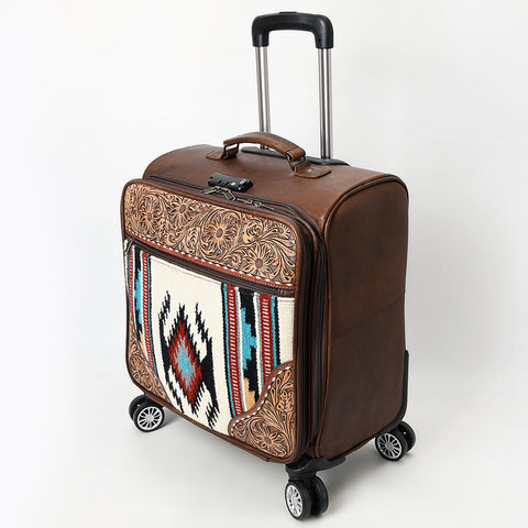 American Darling Western Leather Travel Case with Hand Tooled Floral and Saddle Blanket