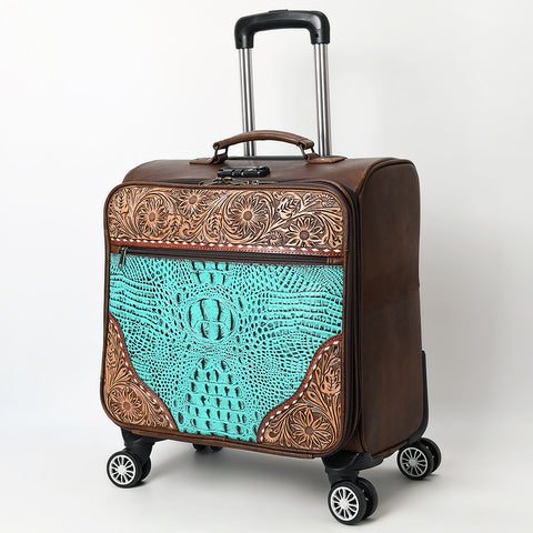 American Darling Western Leather Travel Case with Hand Tooled Floral Carving Crocodile Embossed