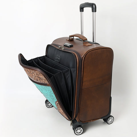 American Darling Western Leather Travel Case with Hand Tooled Floral Carving Crocodile Embossed