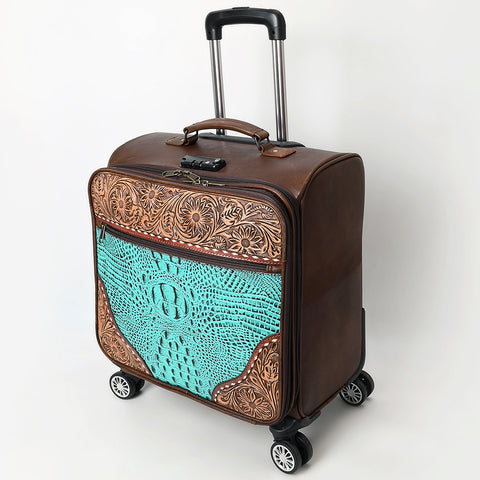 American Darling Western Leather Travel Case with Hand Tooled Floral Carving Crocodile Embossed