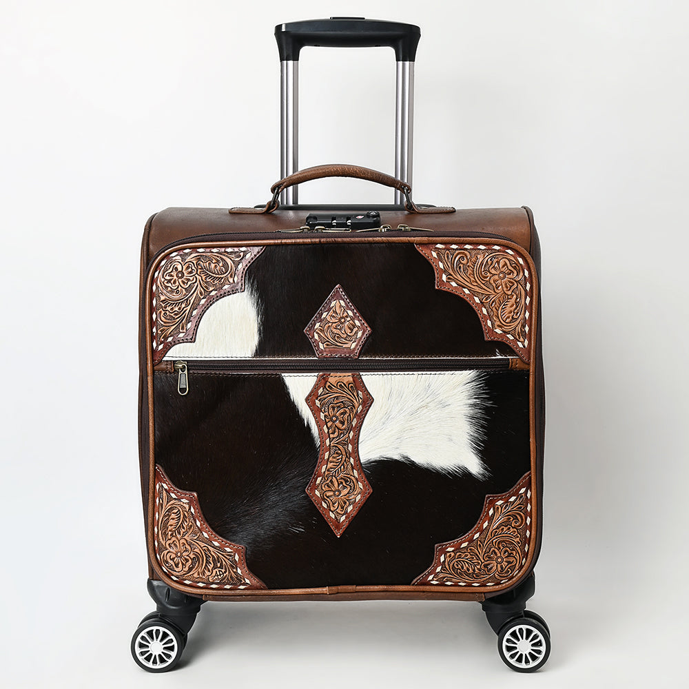 ADBG1571 Cowhide & Tooled Leather Rolling Luggage - Western Carry-On Spinner