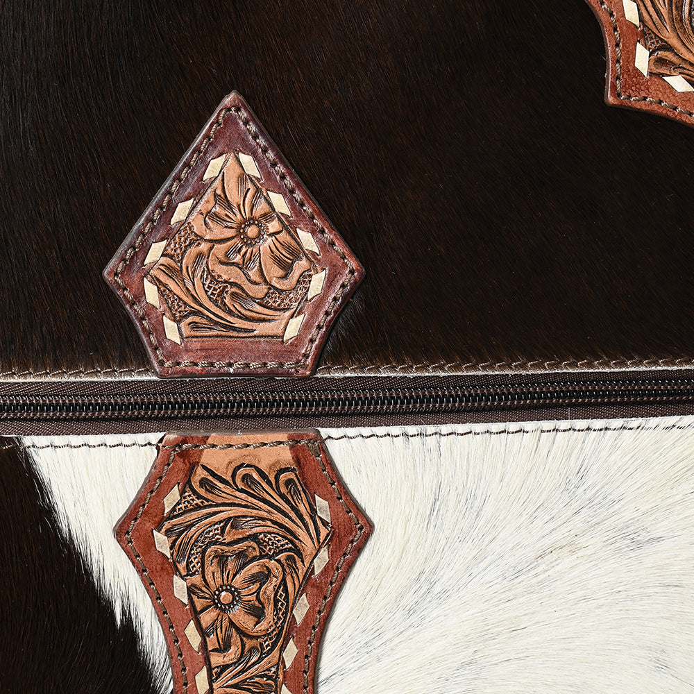 ADBG1571 Cowhide & Tooled Leather Rolling Luggage - Western Carry-On Spinner
