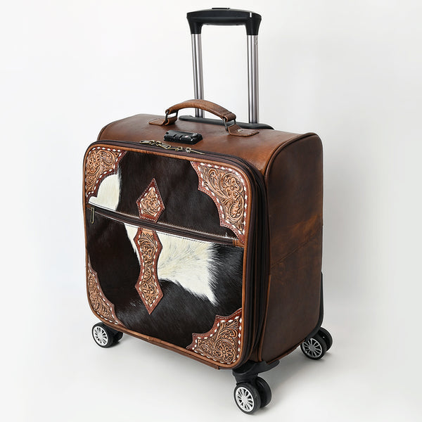 ADBG1571 Cowhide & Tooled Leather Rolling Luggage - Western Carry-On Spinner