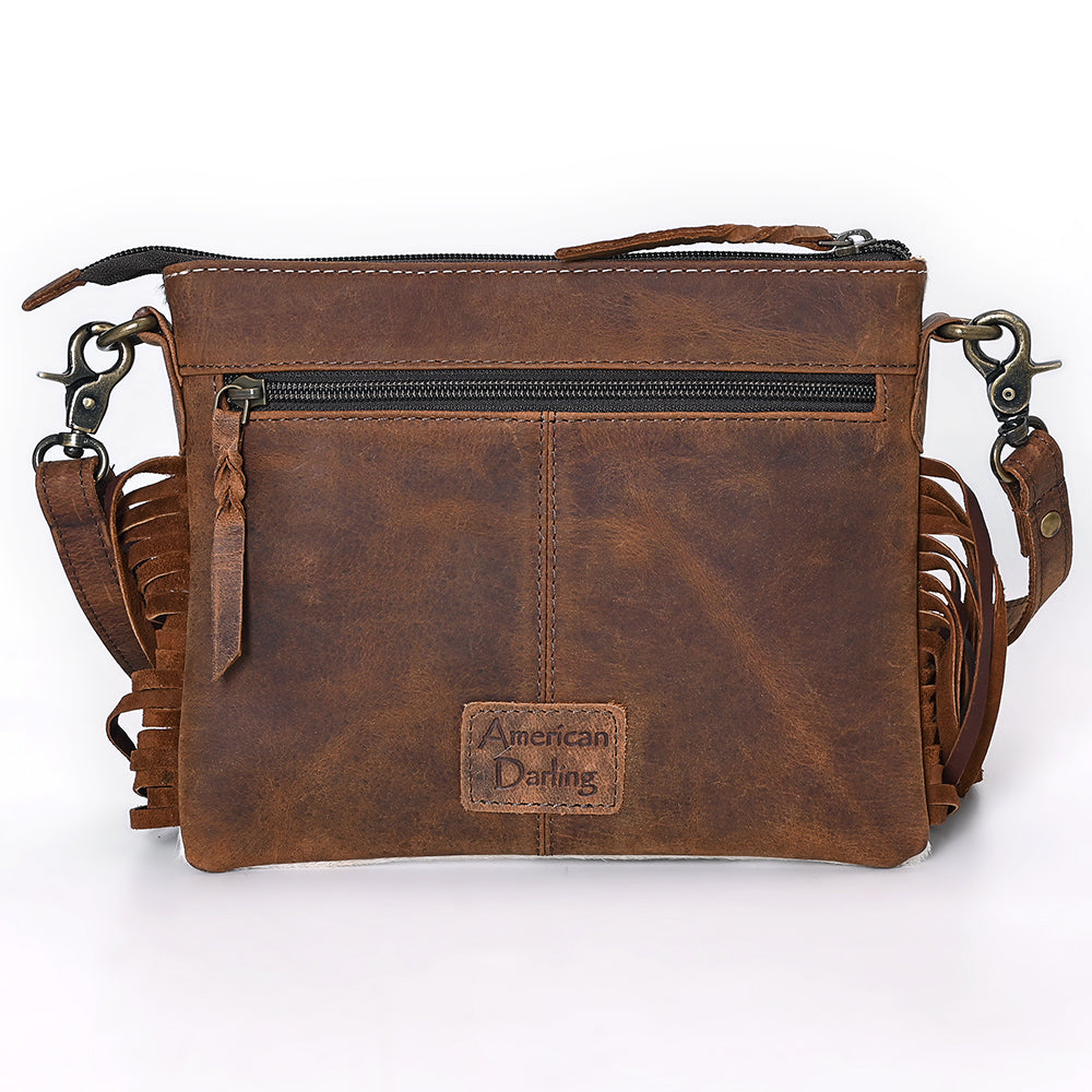 ADBGM523 Western Fringe Crossbody Bag with Stagecoach Design - Hair-On Cowhide Leather Purse