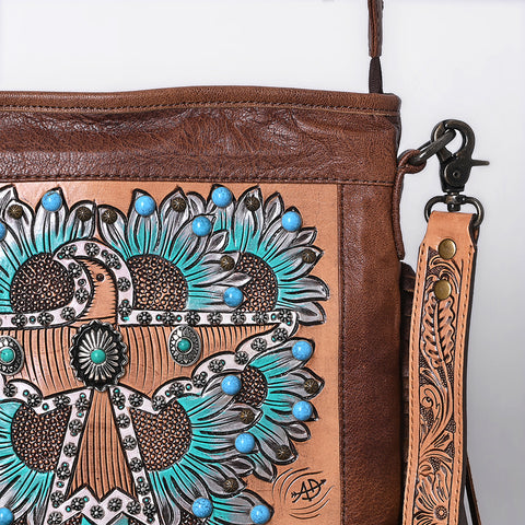 American Darling Hand-Tooled Leather Messenger Bag with Fringes, Hair-On, Western Carving & Premium Craftsmanship