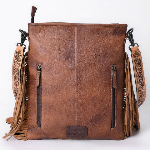 American Darling Hand-Tooled Leather Messenger Bag with Fringes, Hair-On, Western Carving & Premium Craftsmanship