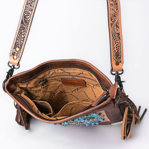 American Darling Hand-Tooled Leather Messenger Bag with Fringes, Hair-On, Western Carving & Premium Craftsmanship