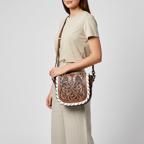 American Darling Hand Tooled Leather Cross Body Bag with Western Carving and Adjustable Strap