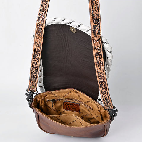 American Darling Hand Tooled Leather Cross Body Bag with Western Carving and Adjustable Strap