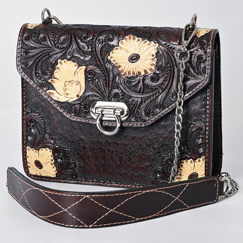 American Darling Hand Tooled Floral Carved Genuine Leather Messenger Bag