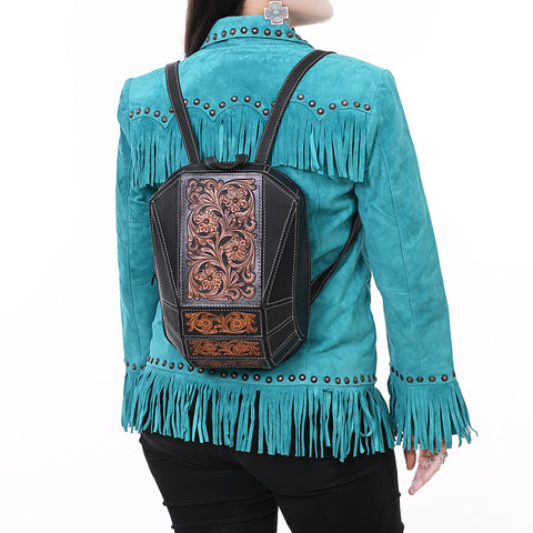 American Darling Hand Tooled Floral Carved Genuine Leather Backpack