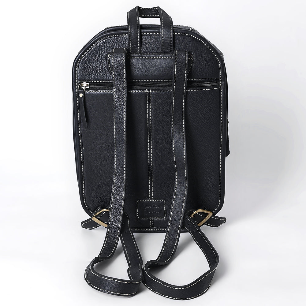 ADBGA680 Hand-Tooled Black Leather Western Backpack with Floral Carving