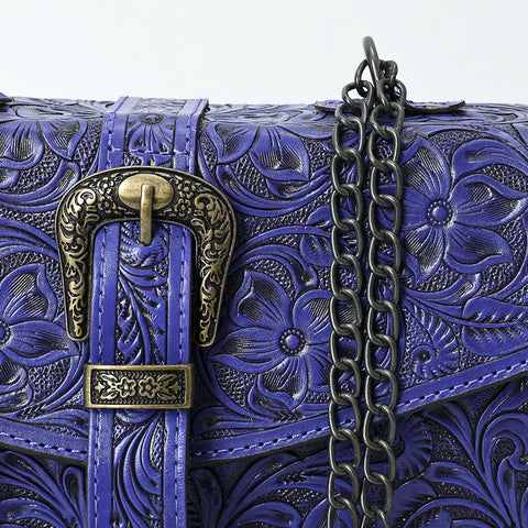 American Darling Western Leather Small Crossbody Bag with Hand-Tooled Floral Design & Chain Strap