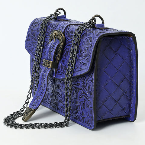 American Darling Western Leather Small Crossbody Bag with Hand-Tooled Floral Design & Chain Strap