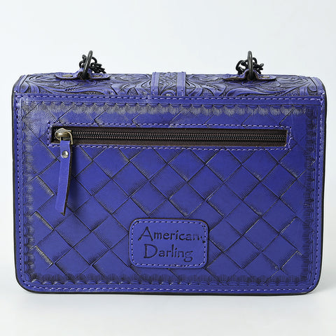 American Darling Western Leather Small Crossbody Bag with Hand-Tooled Floral Design & Chain Strap