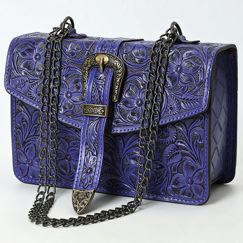 American Darling Western Leather Small Crossbody Bag with Hand-Tooled Floral Design & Chain Strap