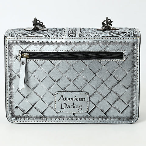 American Darling Western Leather Small Crossbody Bag with Hand-Tooled Floral Design & Chain Strap