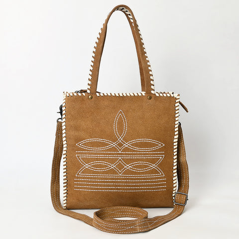 American Darling Western Genuine Suede Leather Tote Bag with Boot-Stitched Detailing