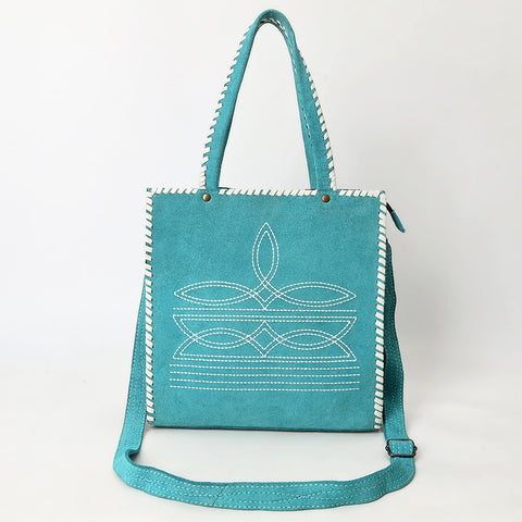 American Darling Western Genuine Suede Leather Tote Bag with Boot-Stitched Detailing