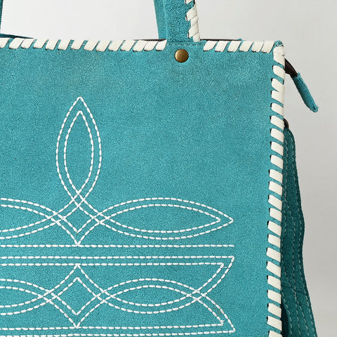 American Darling Western Genuine Suede Leather Tote Bag with Boot-Stitched Detailing