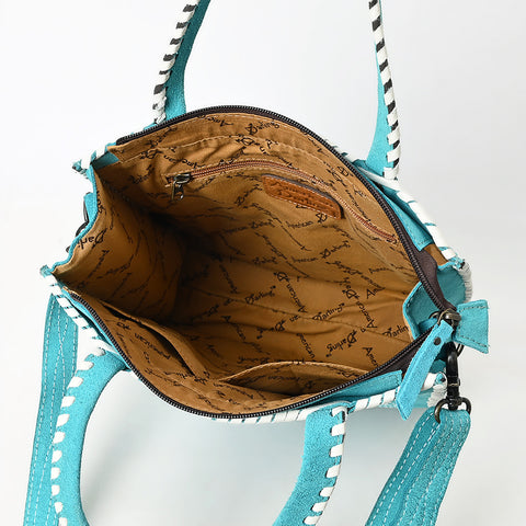 American Darling Western Genuine Suede Leather Tote Bag with Boot-Stitched Detailing