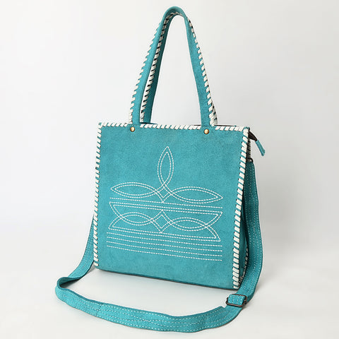 American Darling Western Genuine Suede Leather Tote Bag with Boot-Stitched Detailing