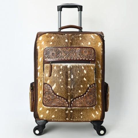 American Darling Western Leather Travel Case with Hair-On Cowhide and Hand-Tooled Detailing