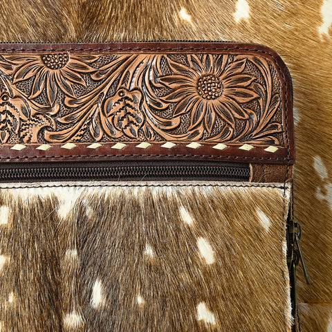 American Darling Western Leather Travel Case with Hair-On Cowhide and Hand-Tooled Detailing