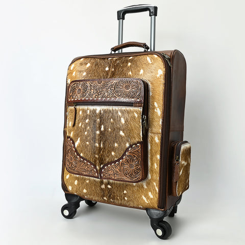 American Darling Western Leather Travel Case with Hair-On Cowhide and Hand-Tooled Detailing