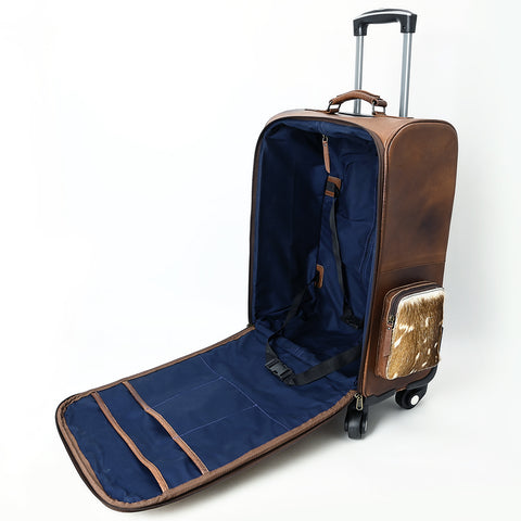 American Darling Western Leather Travel Case with Hair-On Cowhide and Hand-Tooled Detailing