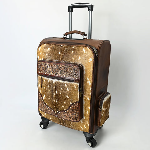American Darling Western Leather Travel Case with Hair-On Cowhide and Hand-Tooled Detailing