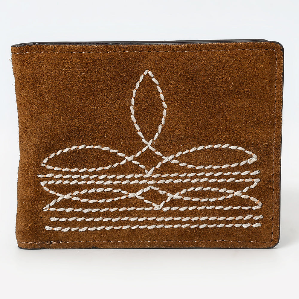 ADBGM529 Genuine suede Western Bifold Wallet - Embroidered Leather Mens Cowboy Wallet