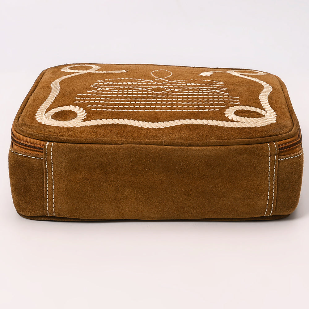 ADBGA681 Genuine suede Jewelry Case with Western Rope Embroidery