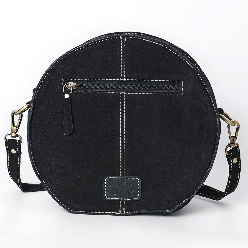 ADBGA682 Round Western Canteen Bag with White Rope Stitch Embroidery