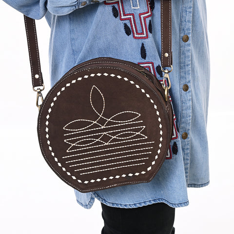 American Darling Boot Stitched Genuine Suede Western Leather Canteen Bag