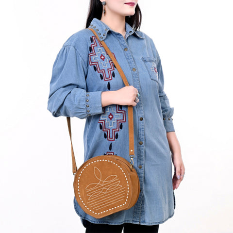 American Darling Boot Stitched Genuine Suede Western Leather Canteen Bag