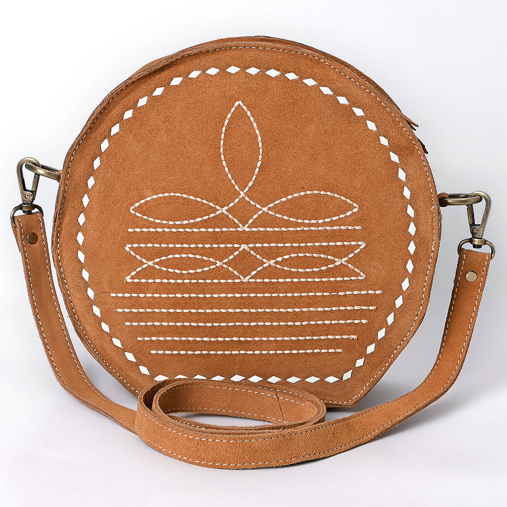 ADBGA682 Round Western Canteen Bag with White Rope Stitch Embroidery