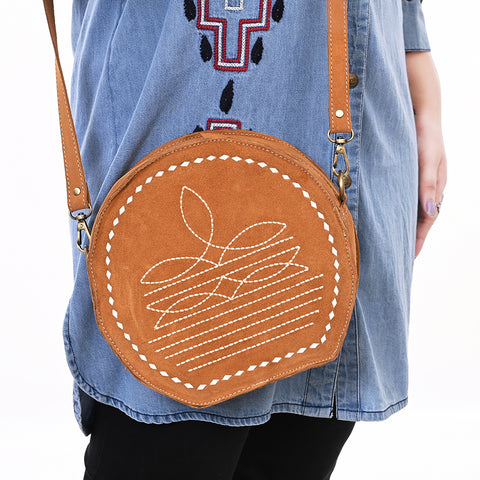 American Darling Boot Stitched Genuine Suede Western Leather Canteen Bag